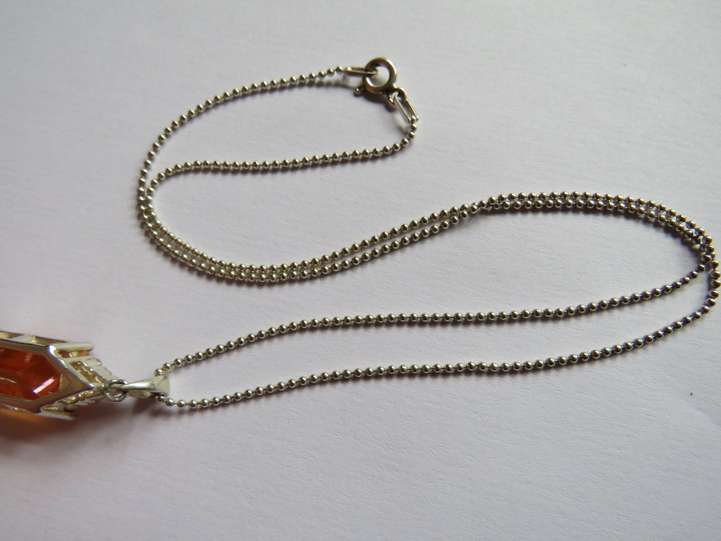 Stylish Ladies Sterling Silver & Orange Stone Pendant & Necklace From TGGC