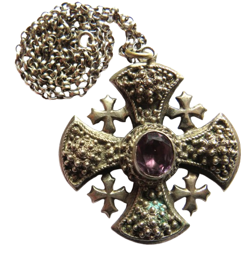 Vintage Large Chunky Silver Cross Pendant & Necklace