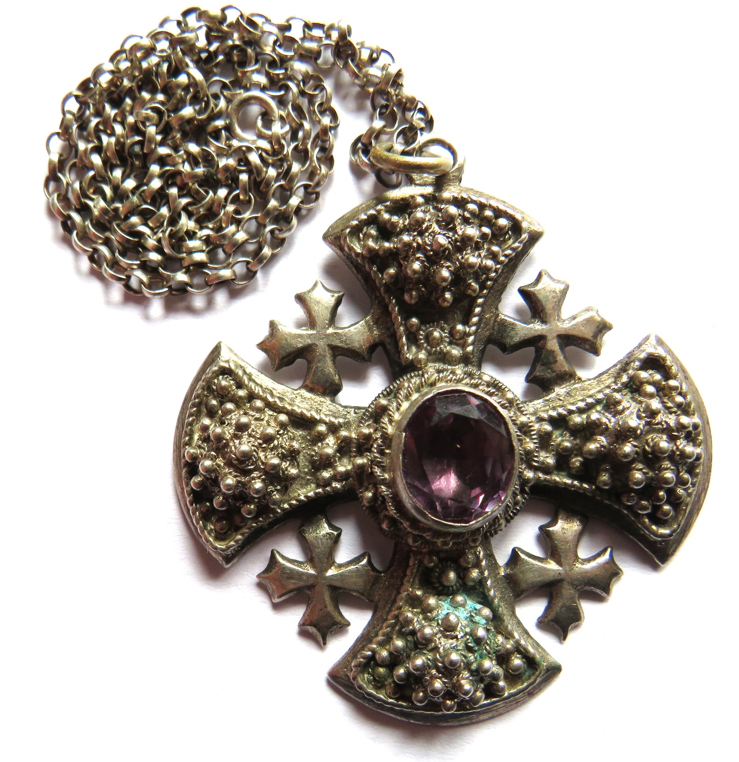 Vintage Large Chunky Silver Cross Pendant & Necklace