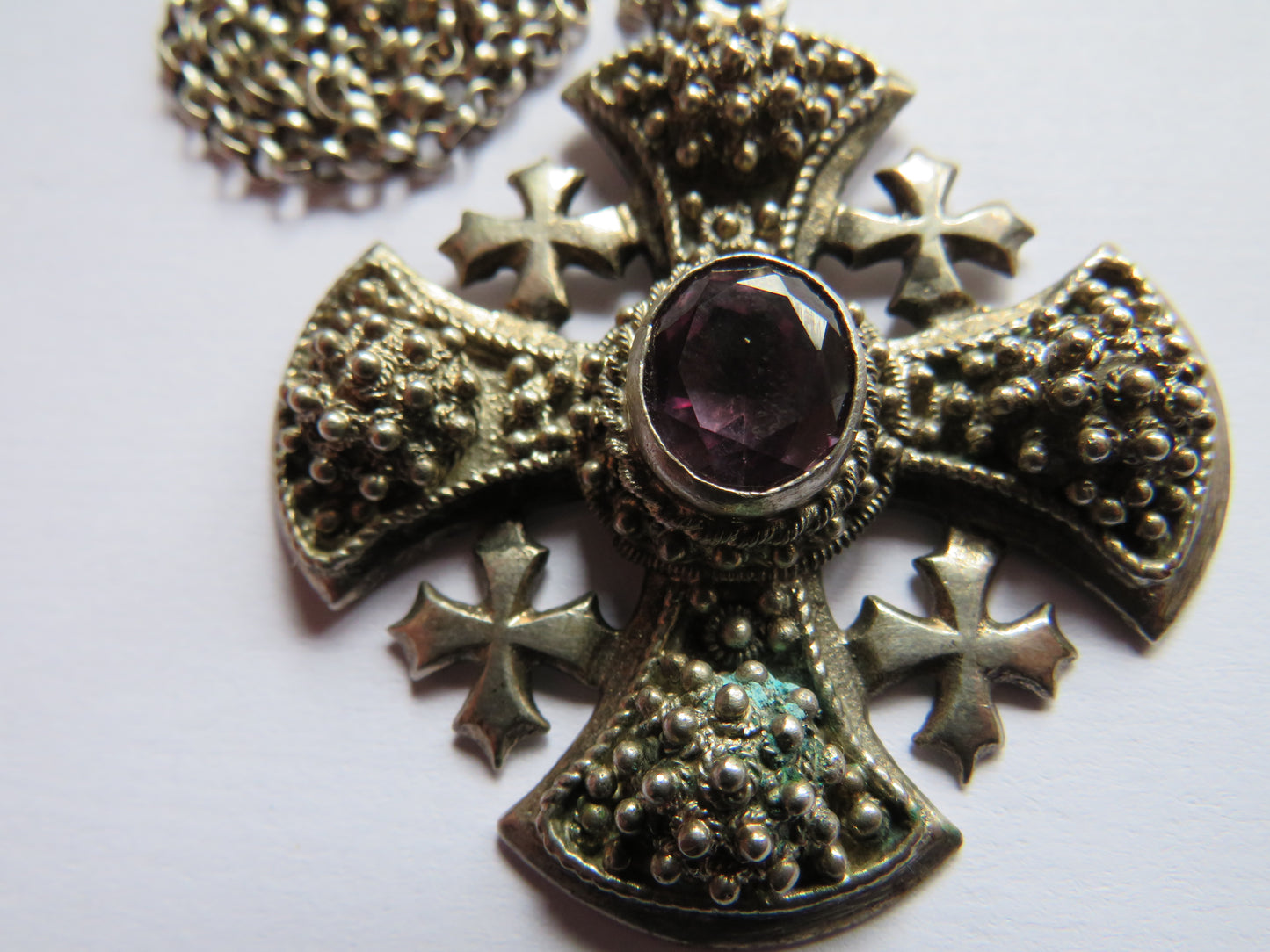 Vintage Large Chunky Silver Cross Pendant & Necklace