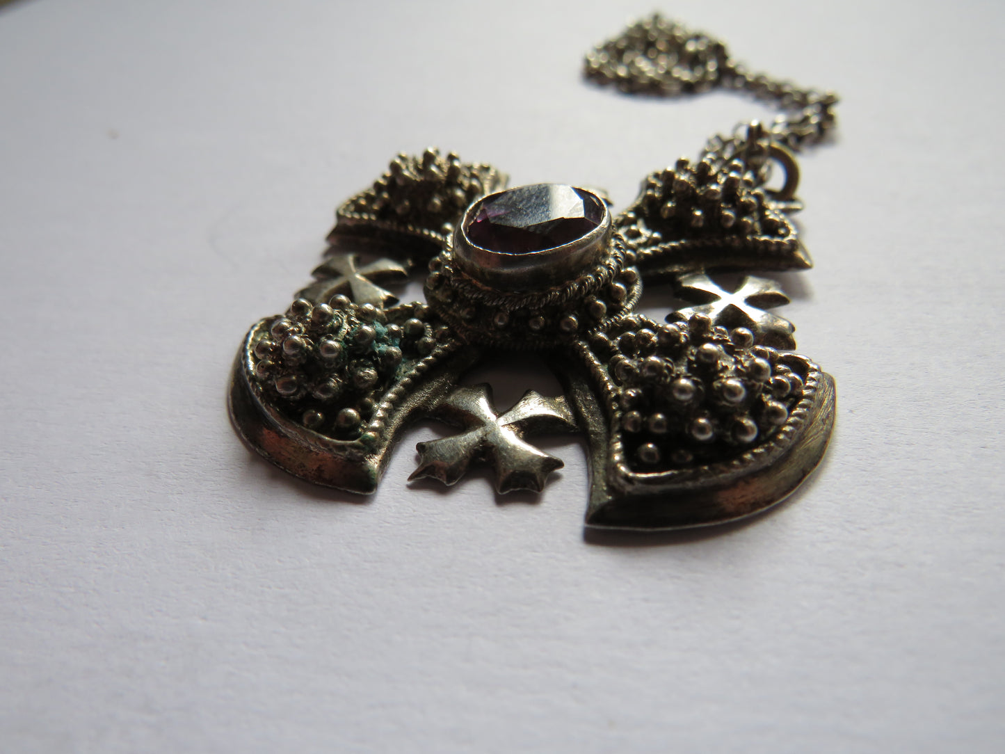 Vintage Large Chunky Silver Cross Pendant & Necklace