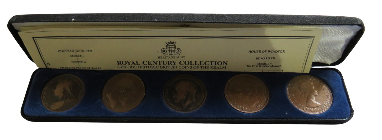 Royal Century Collection 5 Monarch Penny Cased Coin Set Queen Victoria - Elizabeth