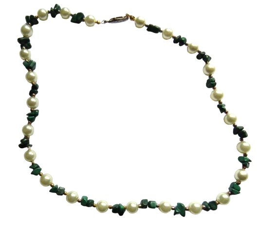 Vintage Ladies Malachite & Simulated Pearl Necklace