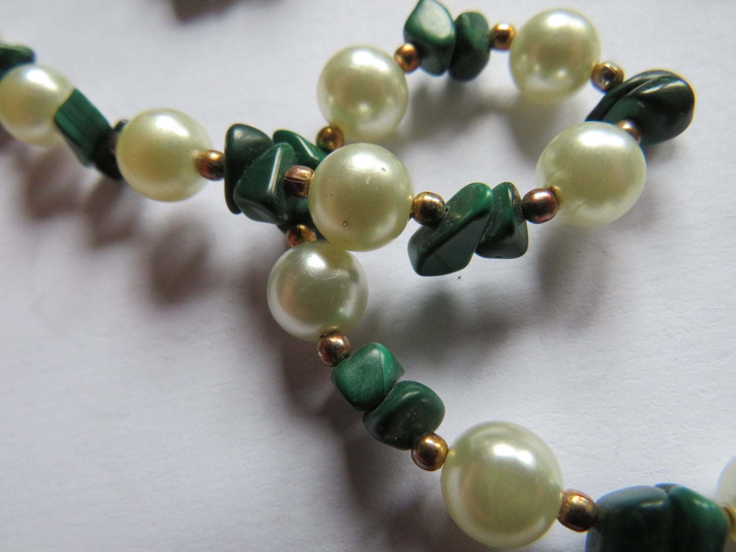 Vintage Ladies Malachite & Simulated Pearl Necklace