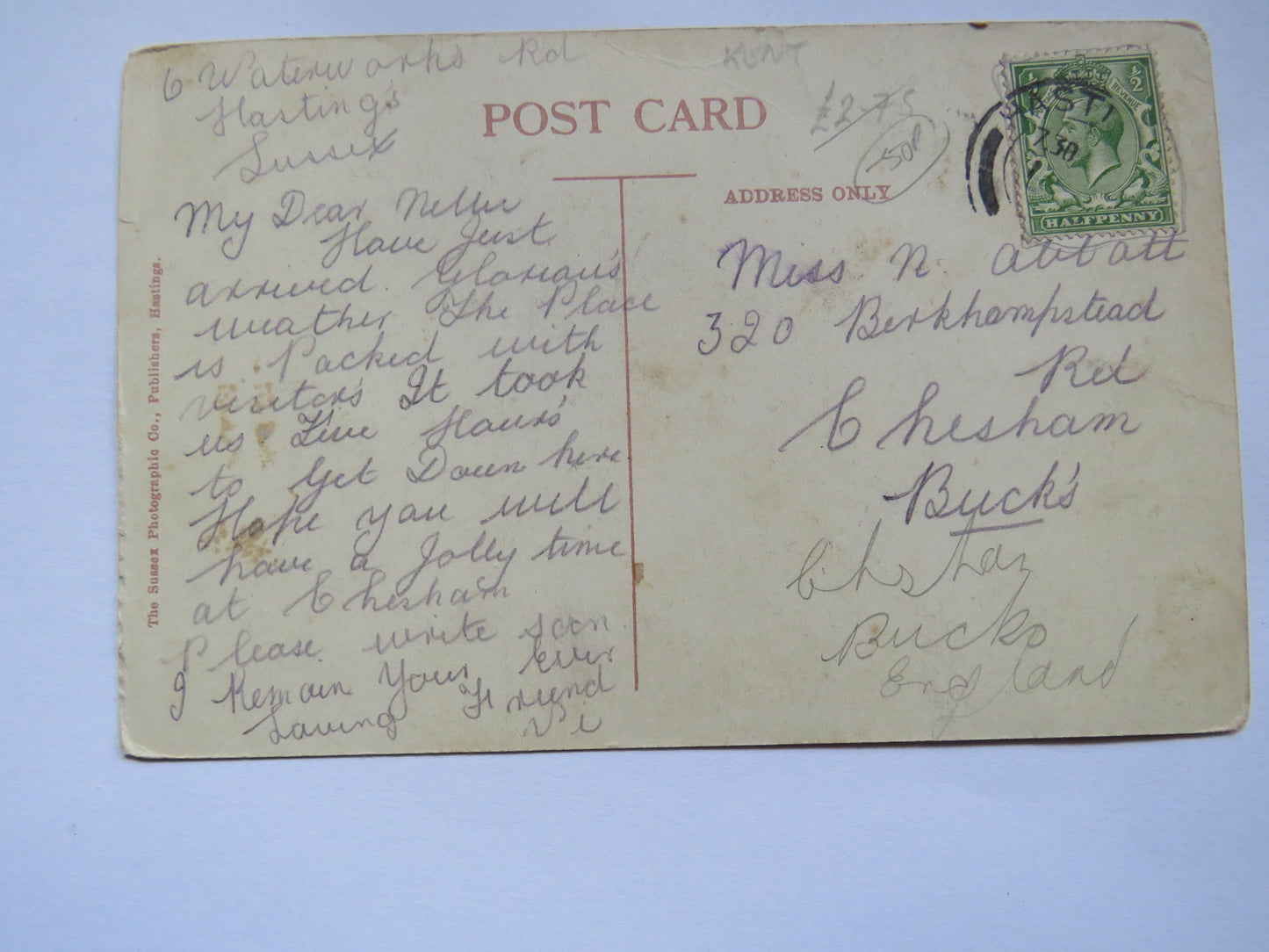Vintage Postcard of Ecclesbourne Cliff, Hastings
