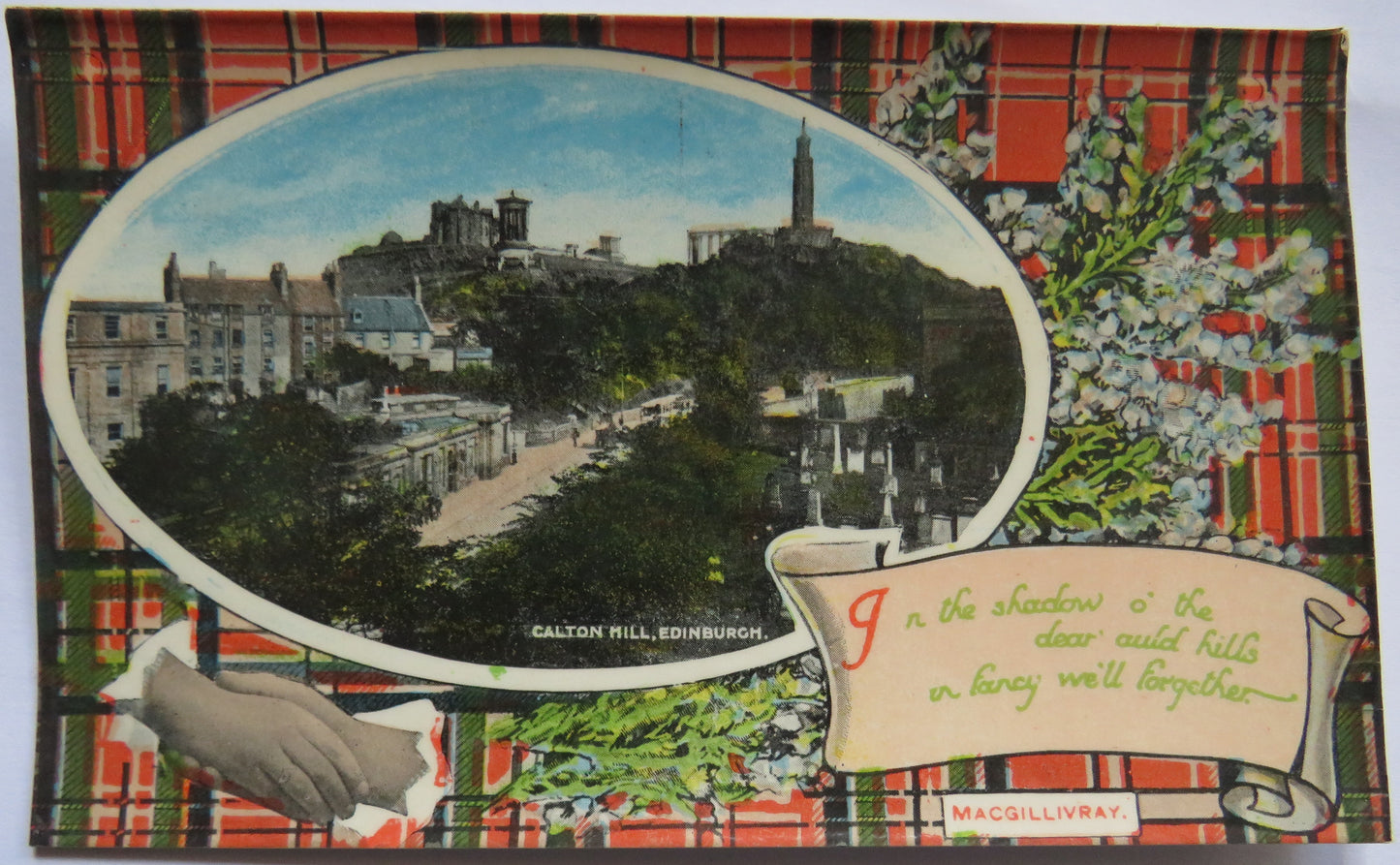 Vintage Postcard of Calton Hill, Edinburhg, Macgillivray Tartan