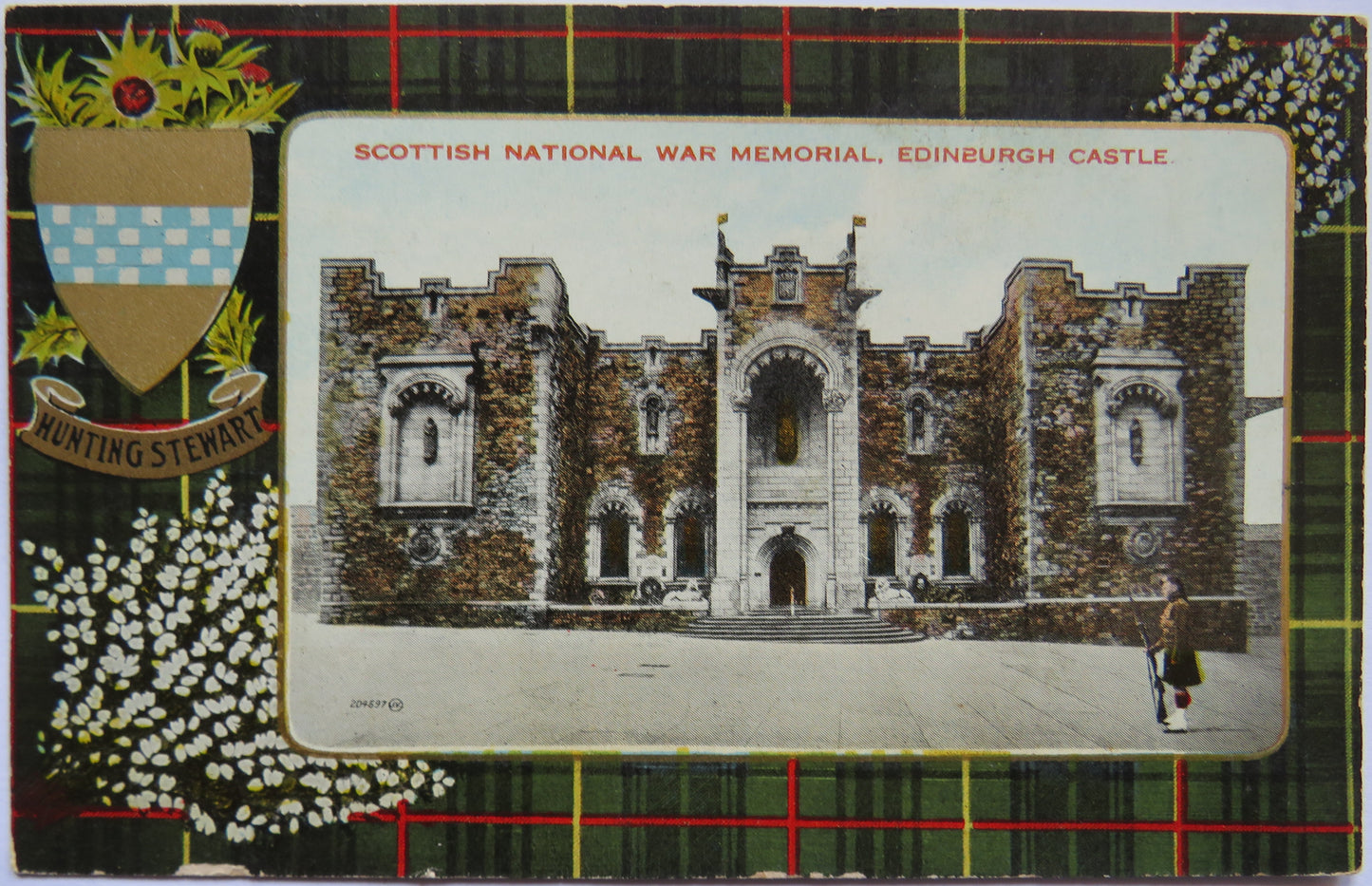 Vintage Postcard of Scottish National Way Memorial, Edinburgh Castle, Hunting Stewart Tartan
