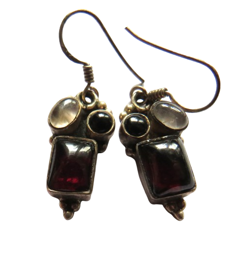 Vintage Sterling Silver & Red Stone Ladies Earrings