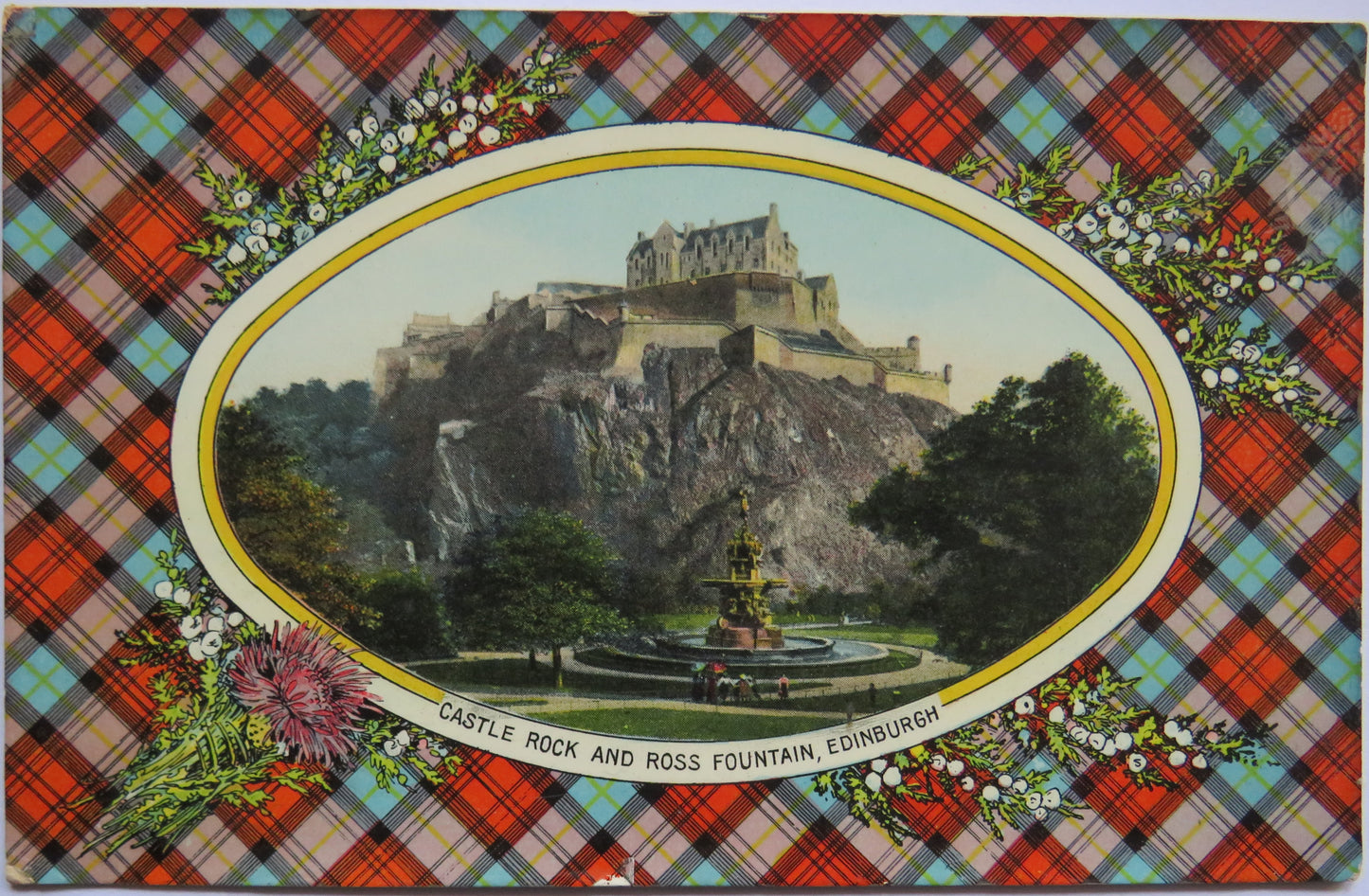 Vintage Postcard of Castle Rock and Ross Fountain, Edinburgh