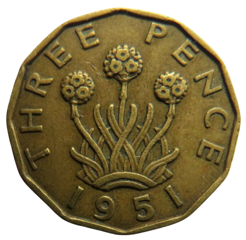 1951 King George VI Threepence Coin Collectable Date - Great Britain