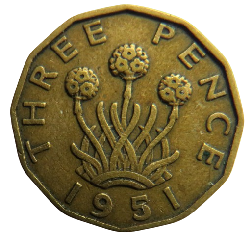 1951 King George VI Threepence Coin Collectable Date - Great Britain