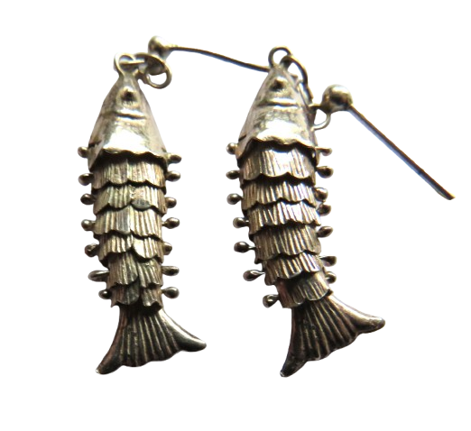 Vintage Ladies Silver Earrings In Style of Fish