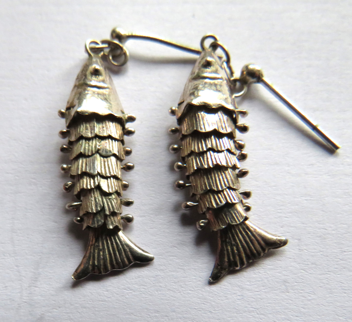 Vintage Ladies Silver Earrings In Style of Fish
