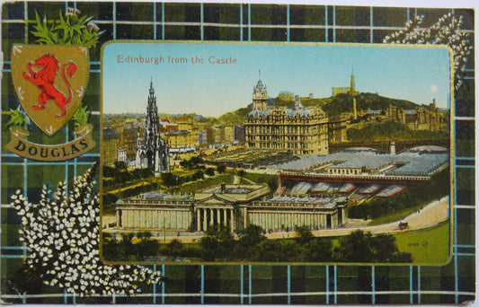 Vintage Postcard of Edinburgh from the Castle, Douglas Tartan