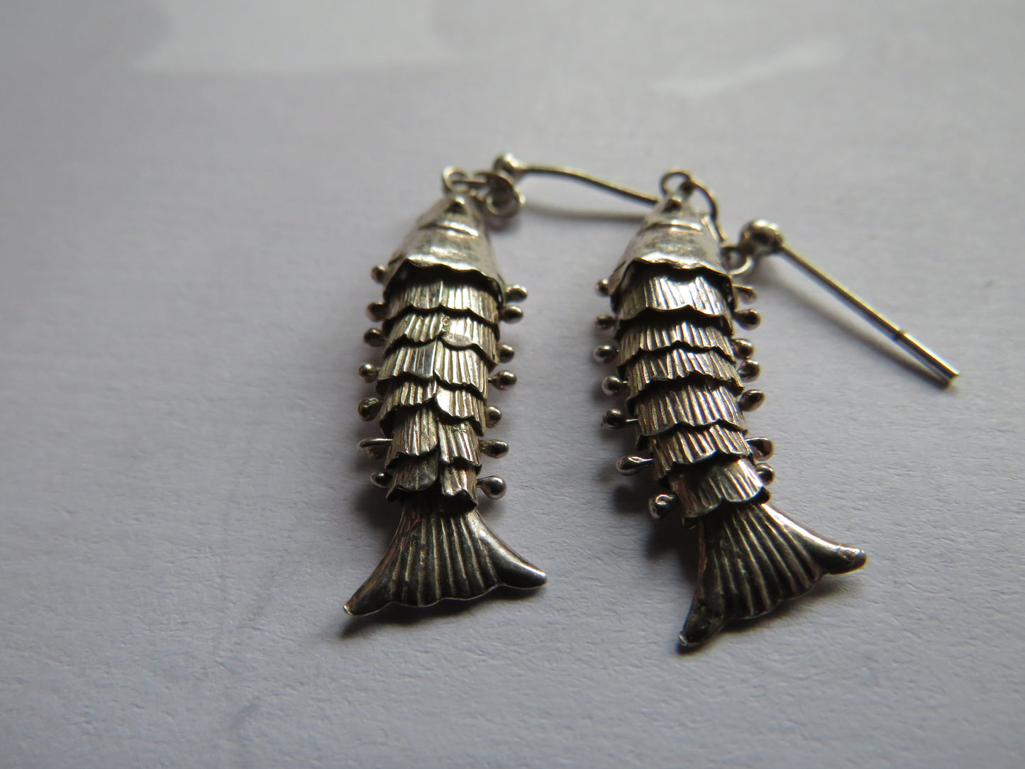 Vintage Ladies Silver Earrings In Style of Fish
