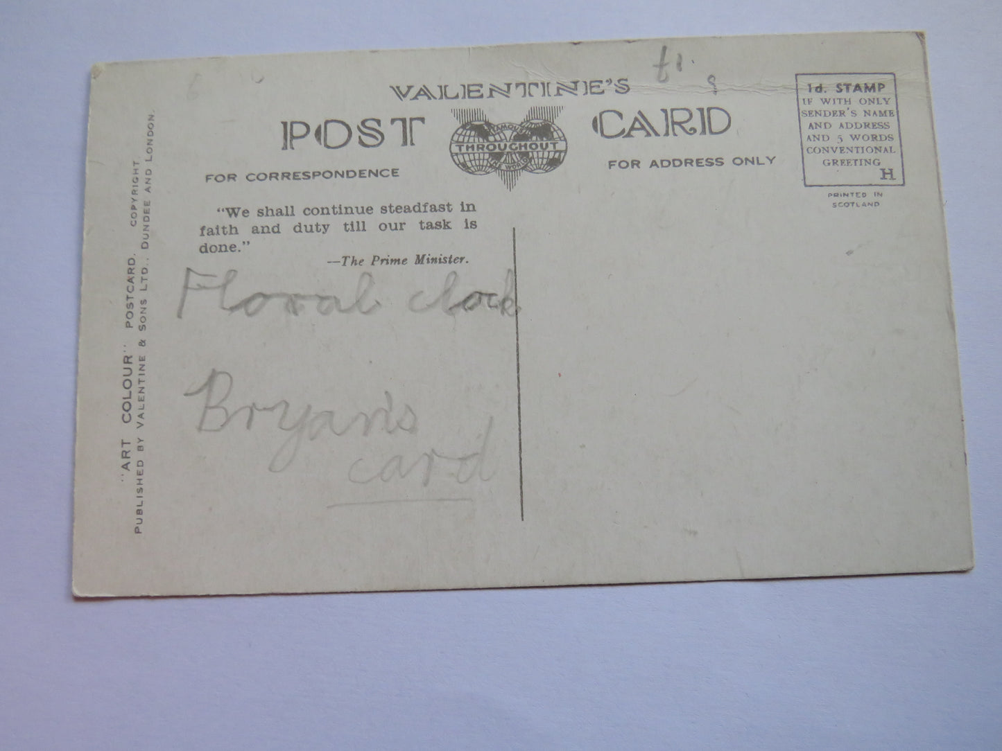 Vintage Postcard of Floral Clock, West Princes Street Gardens, Edinburgh, Hunting Stewart Tartan