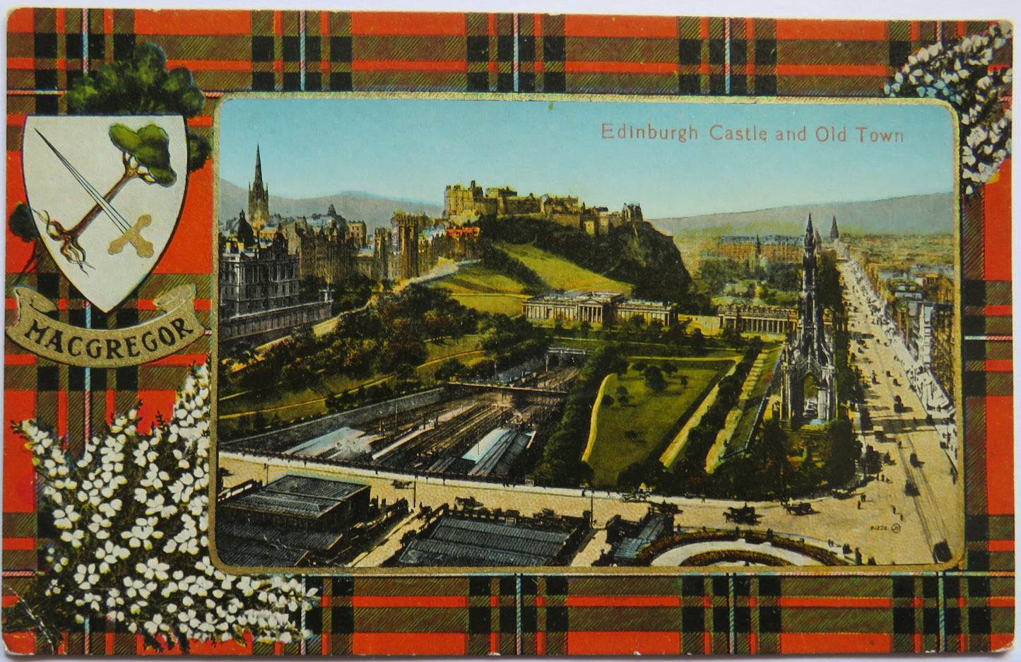 Vintage Postcard of Edinburgh Castle and Old Town, MacGregor Tartan