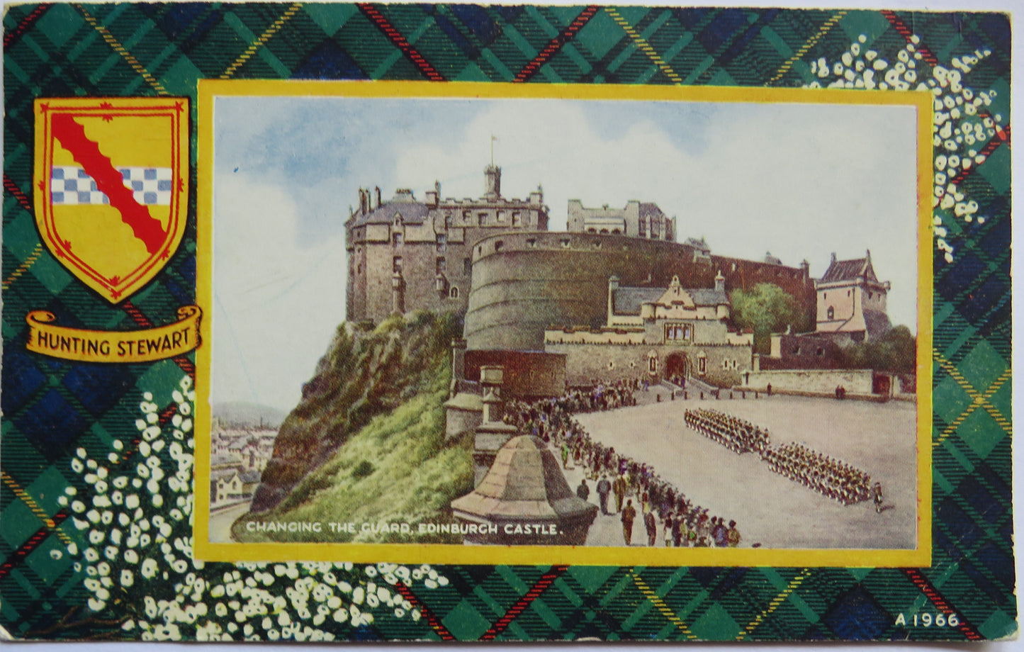 Vintage Postcard of Changing the Guard, Edinburgh Castle, Hunting Stewart Tartan