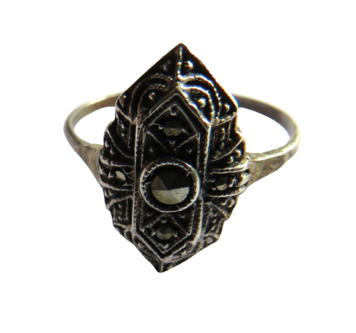 Vintage Ladies White Metal & Marcasite Ring - UK Size N & 1/2