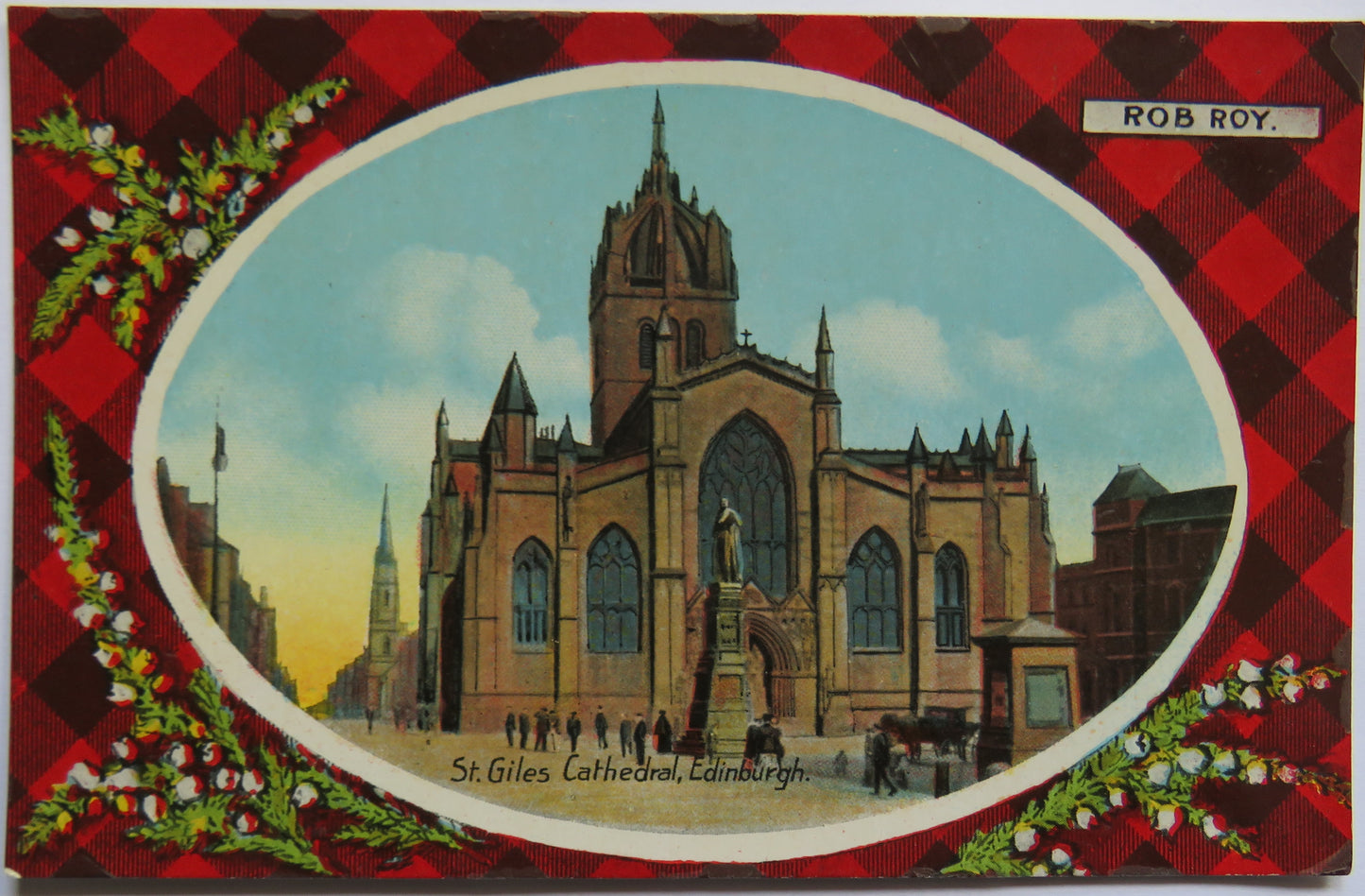 Vintage Postcard of St. Giles Cathedral, Ediburgh, Rob Roy Tartan