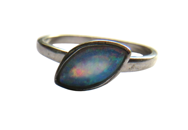 Ladies Sterling Silver & Opal Ring - UK Size R