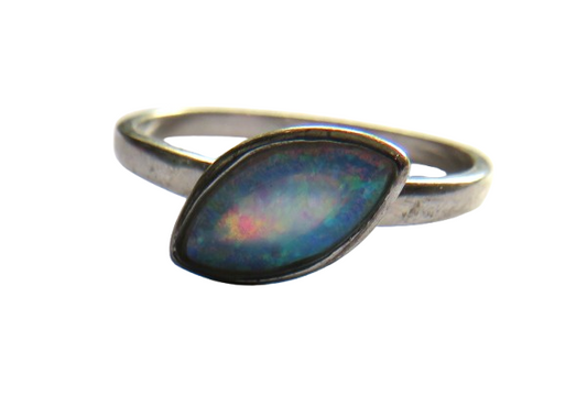 Ladies Sterling Silver & Opal Ring - UK Size R