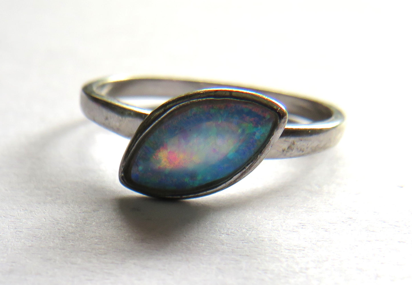 Ladies Sterling Silver & Opal Ring - UK Size R