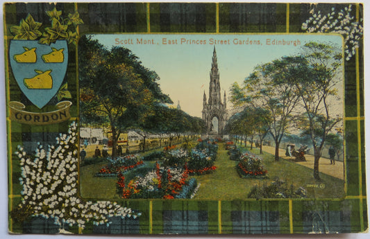 Vintage Postcard of Scott Mount, East Princes Street Gardens, Edinburgh, Gordon Tartan