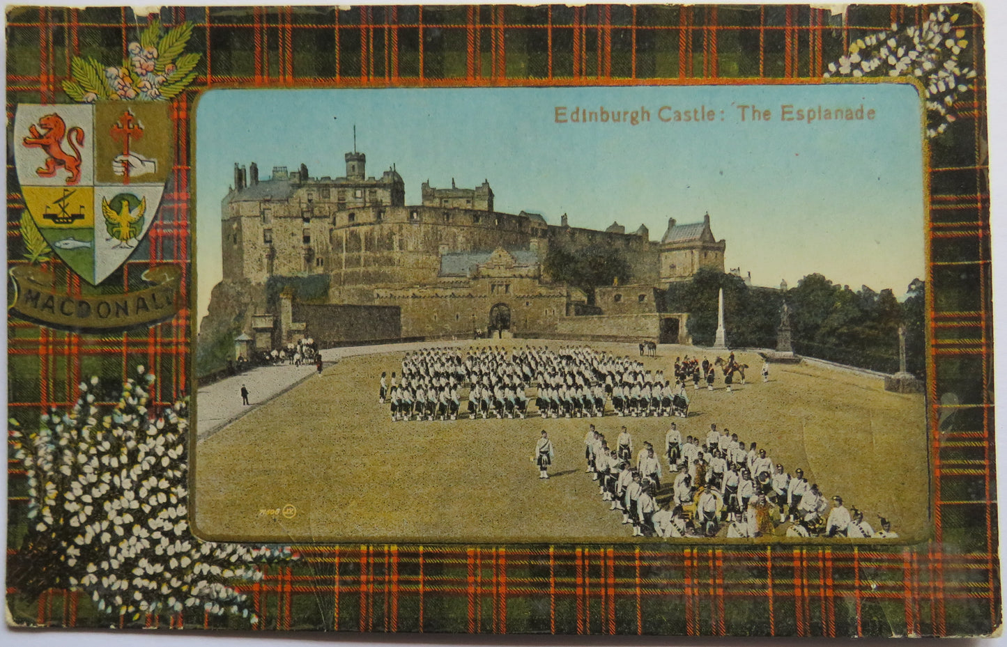 Vintage Postcard of Edinburgh Castle, The Esplanade, MacDonald Tartan