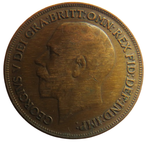 1920 King George V One Penny Coin - Great Britain