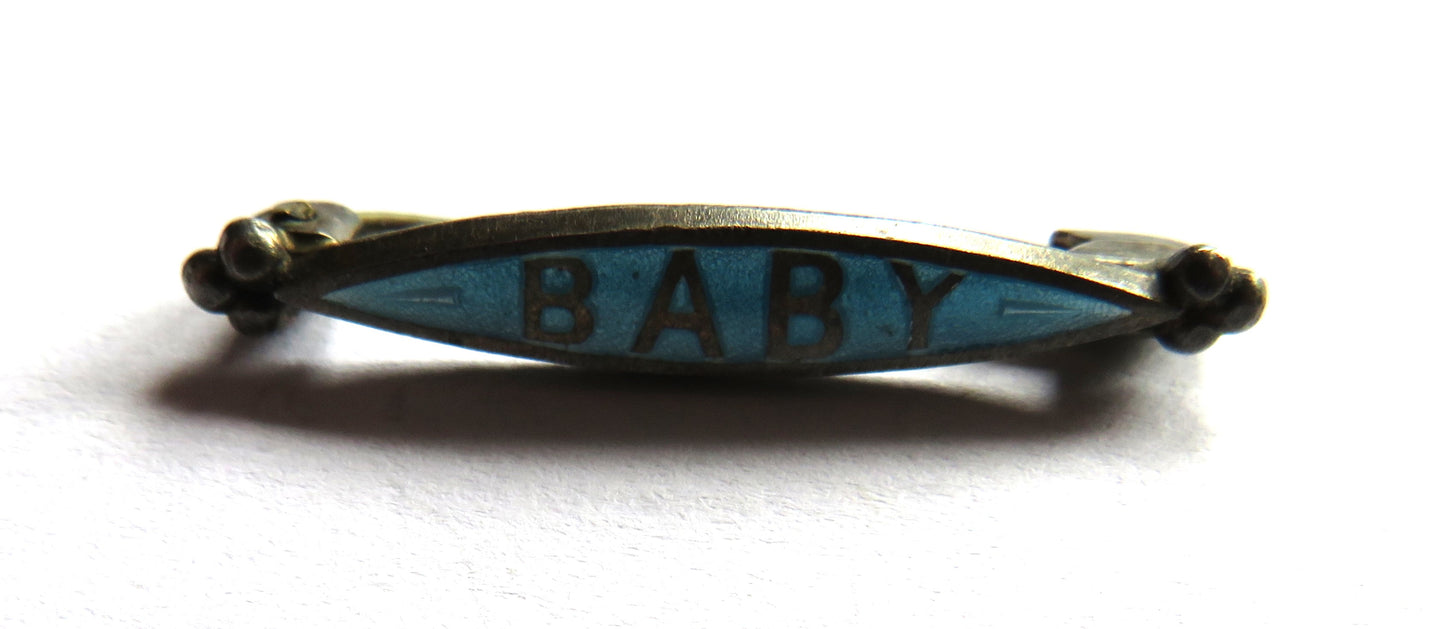 Antique Sterling Silver & Enamel Baby Brooch Hallmarked Birmingham 1917