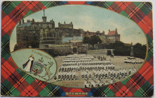 Vintage Postcard of Edinburgh, with Stewart Tartan