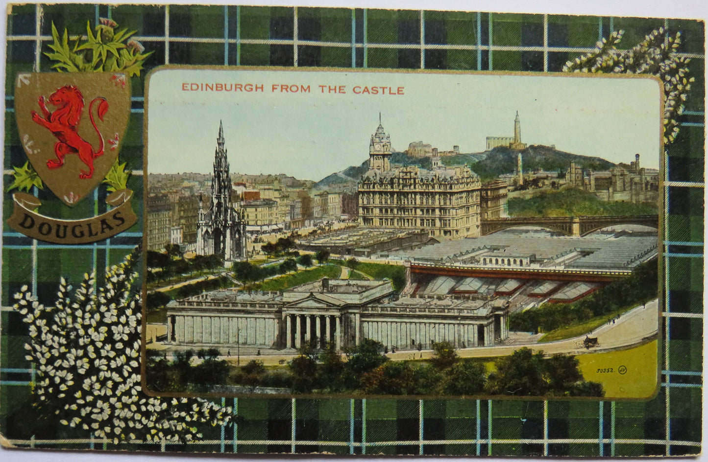 Vintage Postcard of Edinburgh from the Castle, Douglas Tartan
