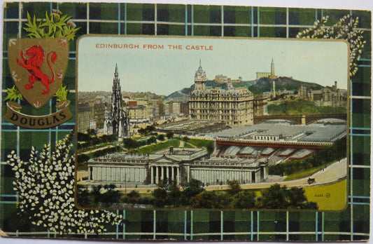 Vintage Postcard of Edinburgh from the Castle, Douglas Tartan