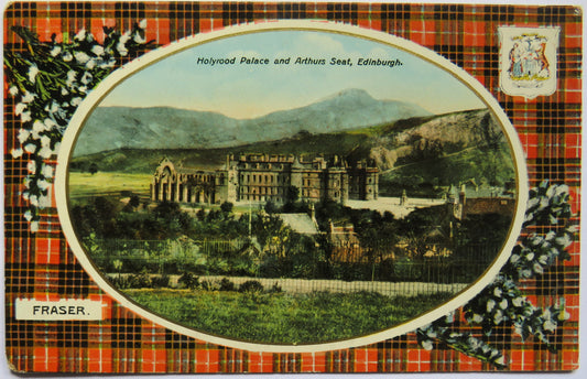 Vintage Postcard of Holyrood Palace and Arthurs Seat, Edinburgh, Fraser Tartan
