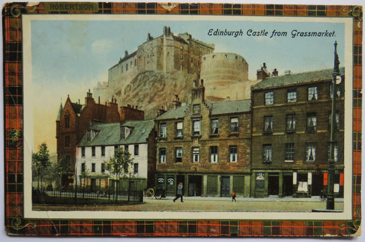 Vintage Postcard of Edinburgh Castle from Grassmarket, Robertson Tartan