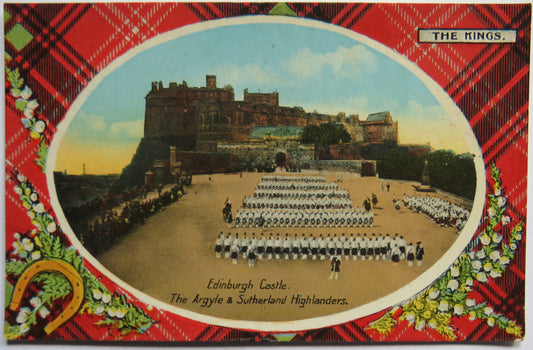 Vintage Postcard of Edinburgh Castle, The Argyle & Sutherland Highlanders, The Kings Tartan