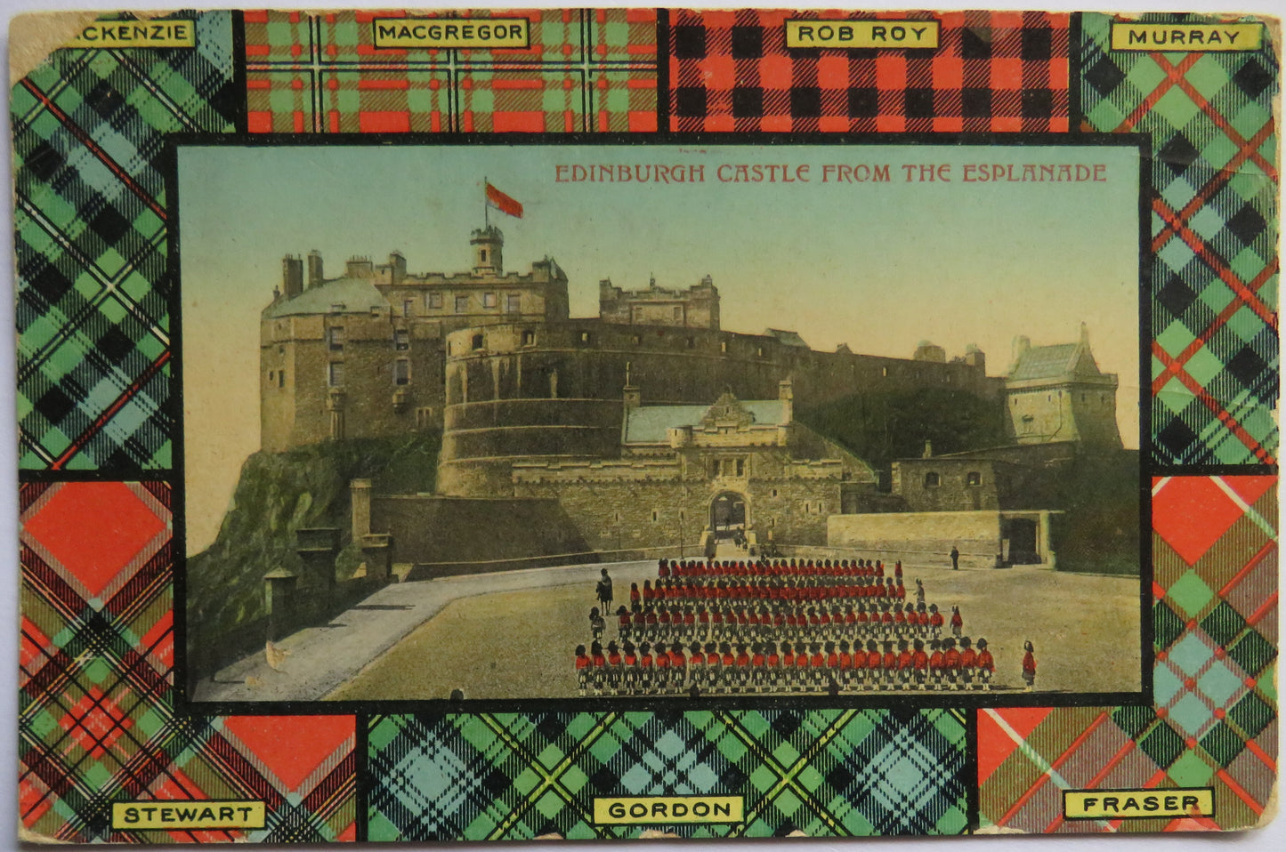 Vintage Postcard of Edinburgh Castle from the Esplanade, Various Tartans