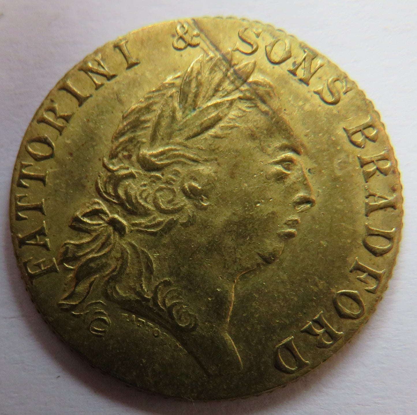 Fattorini & Sons Bradford Jewellers Advertising Token In Style of Gold Guinea