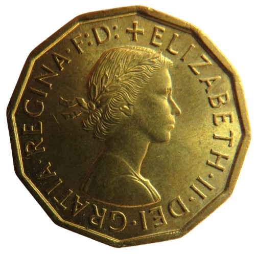 1960 Queen Elizabeth II Brass Threepence Coin In High Grade