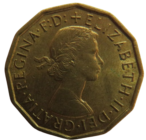 1966 Queen Elizabeth II Brass Threepence Coin In High Grade