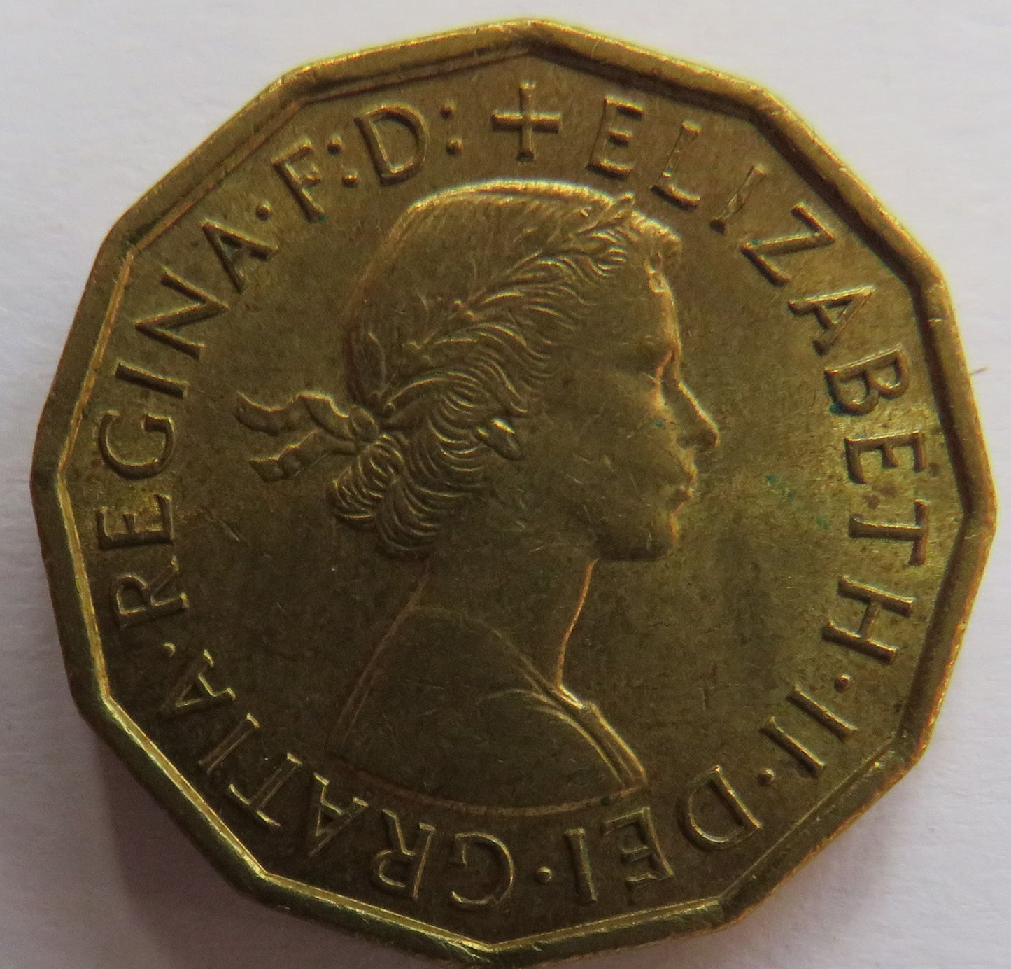 1966 Queen Elizabeth II Brass Threepence Coin In High Grade