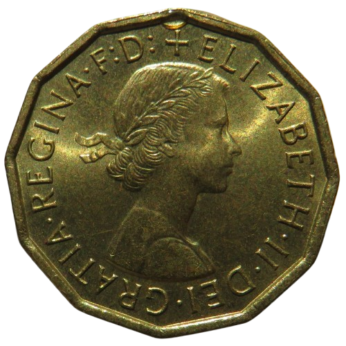 1967 Queen Elizabeth II Brass Threepence Coin In High Grade