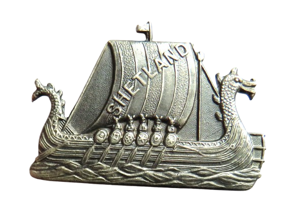 Vintage Shetland Viking Longboat Pewter Brooch