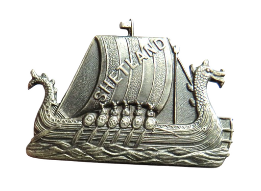 Vintage Shetland Viking Longboat Pewter Brooch