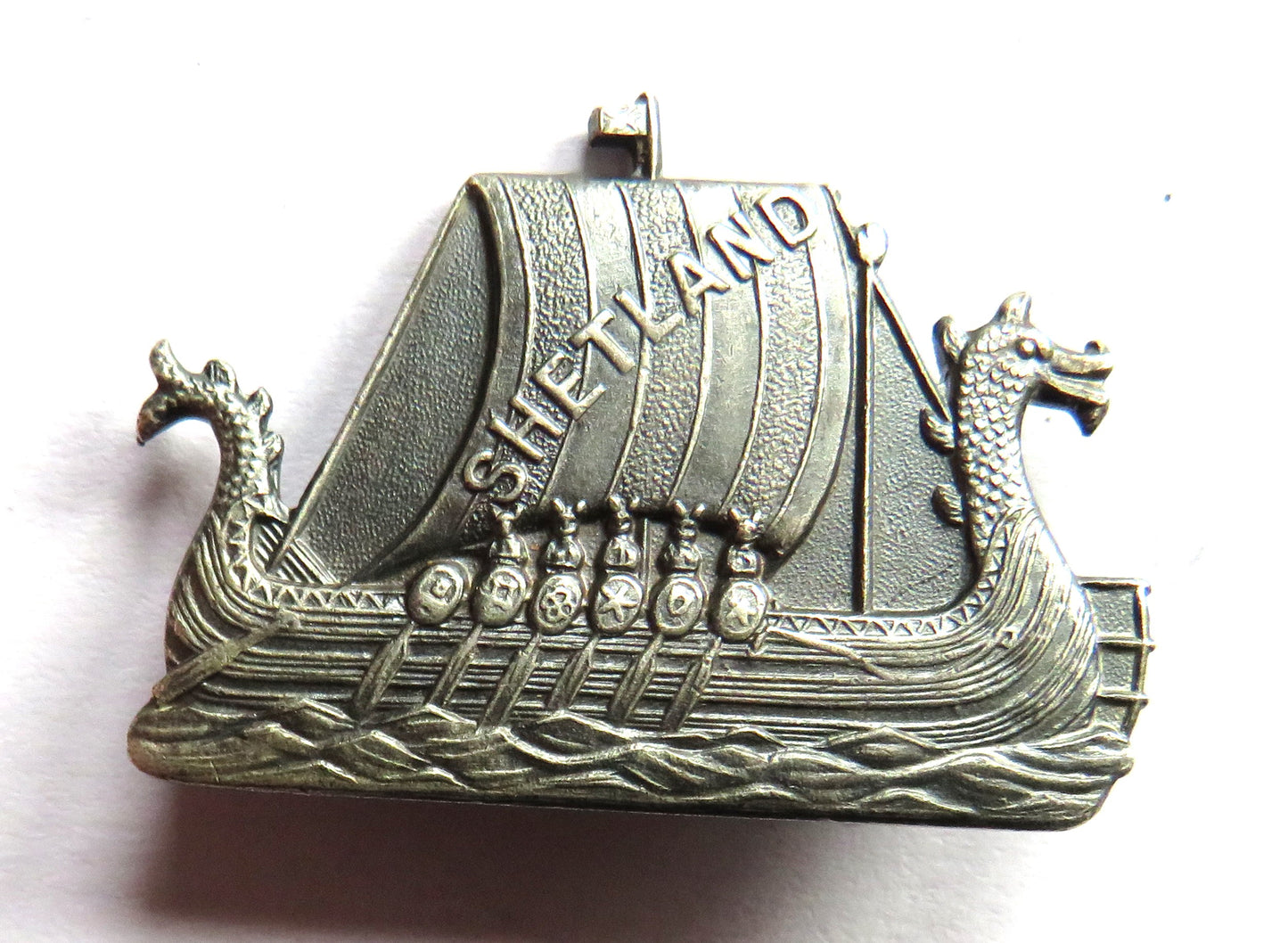 Vintage Shetland Viking Longboat Pewter Brooch
