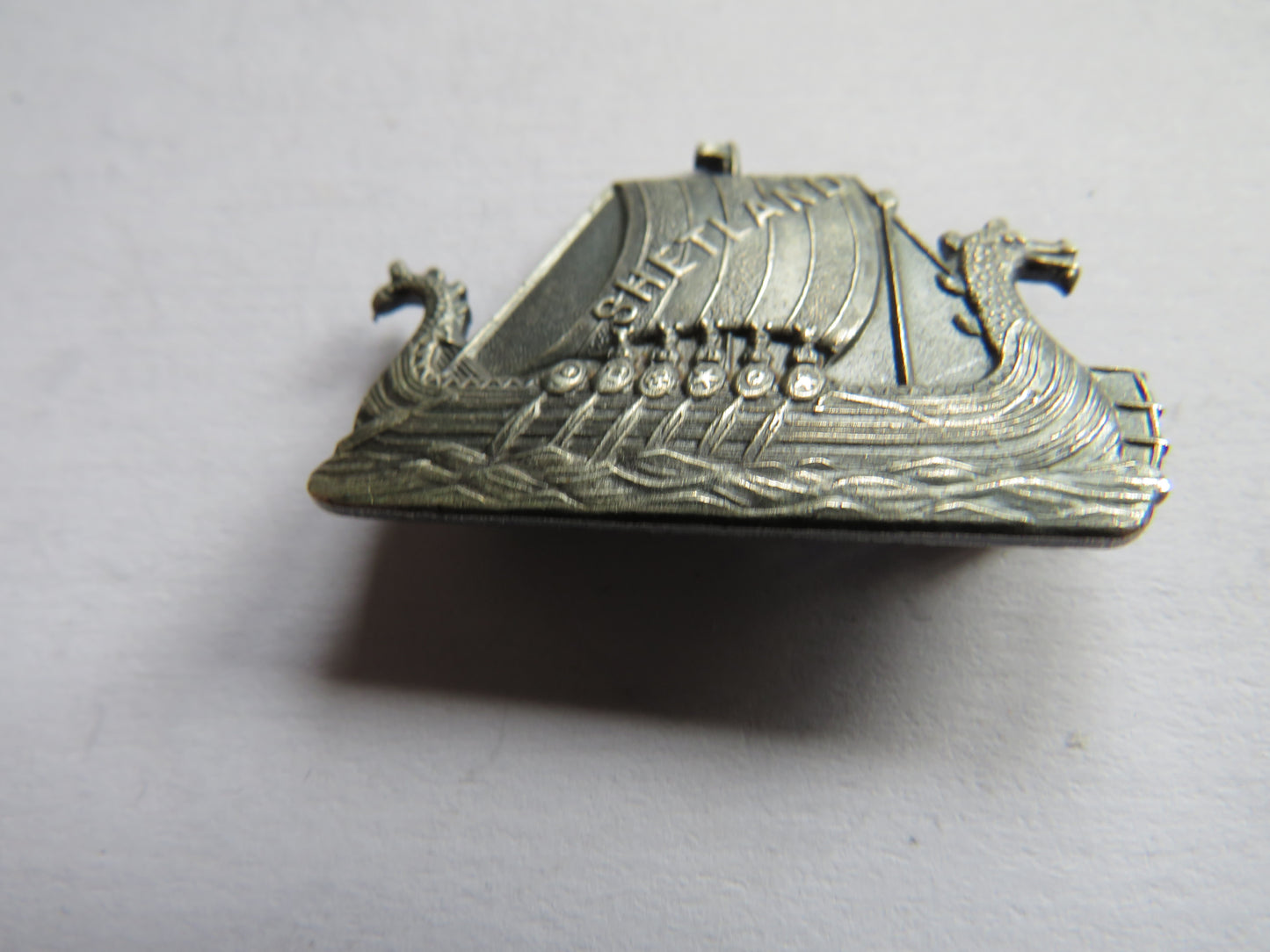 Vintage Shetland Viking Longboat Pewter Brooch