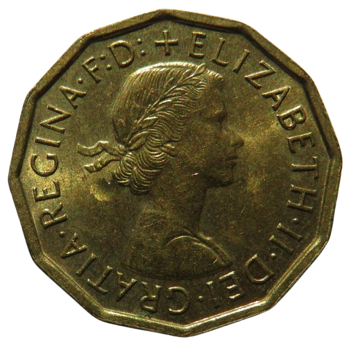 1962 Queen Elizabeth II Brass Threepence Coin In High Grade