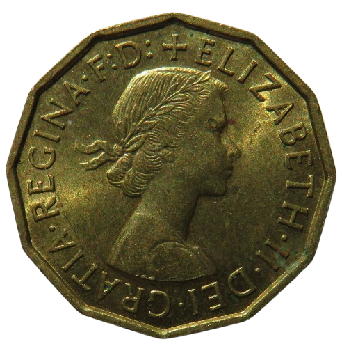 1959 Queen Elizabeth II Brass Threepence Coin In High Grade