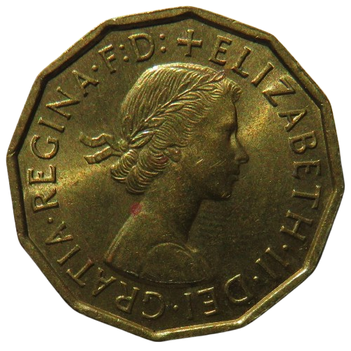 1959 Queen Elizabeth II Brass Threepence Coin In High Grade